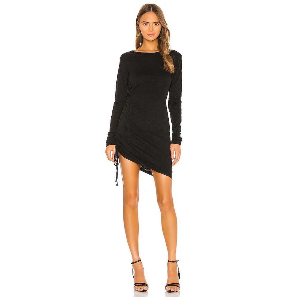 NWT Pam & Gala Side Ruched Black Long Sleeve Mini Dress XS